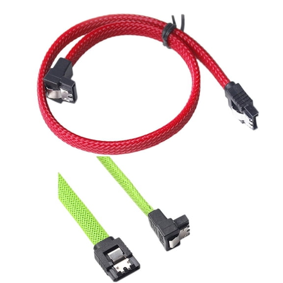 For PC Builders and SSD Upgrades 2-Pack 50cm SATA 3 Right Angle 7-Pin Data Cable 6Gbps Nylon Sleeved Red & Green I712215