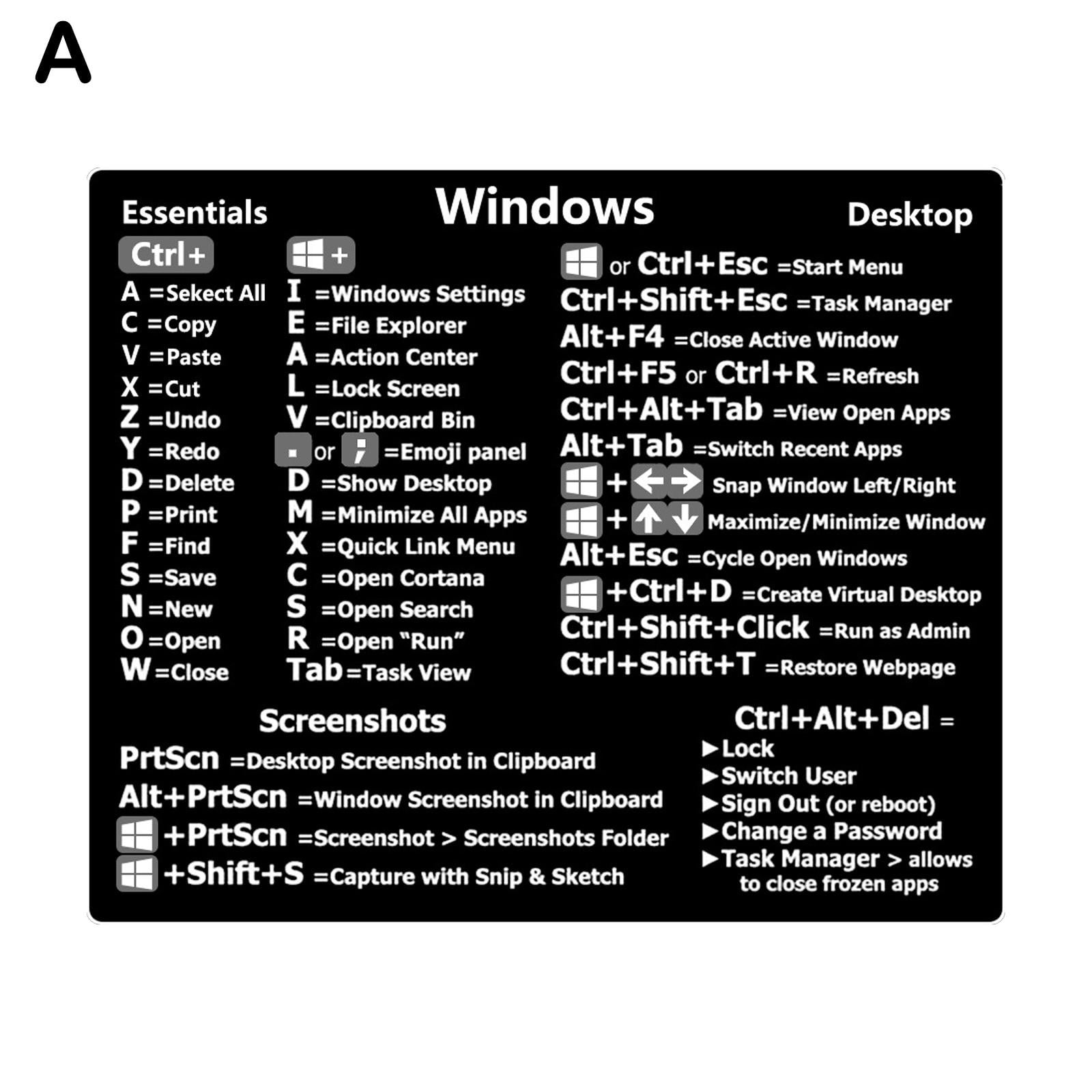 For PC Laptop Windows PC Reference Keyboard Shortcut Sticker Adhesive ...