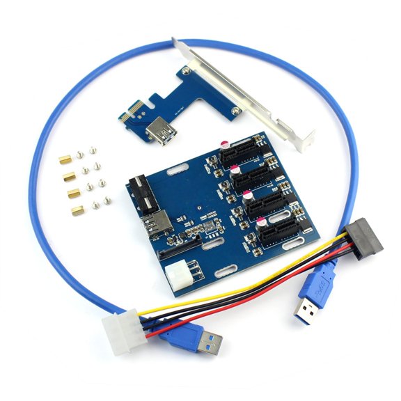For PCIe to PCIe 1 to 4 Slot Riser Card, Mini ITX to External 4 Port PCIe Adapter, Port Multiplier for Miner