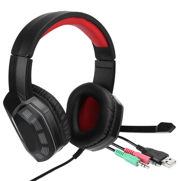 For PS4 3.5mm Headmounted Gaming Headphone with Noise Reduction Microphone RGB Lightblack red