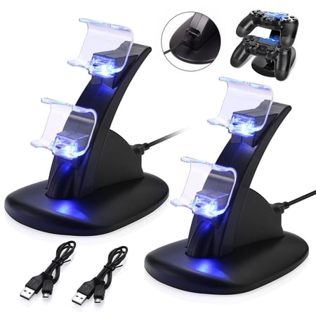 For PS4 Controller Charging Station Dual USB LED Charger Dock for Sony Playstation Fast Charging Stand, 2-Pack
