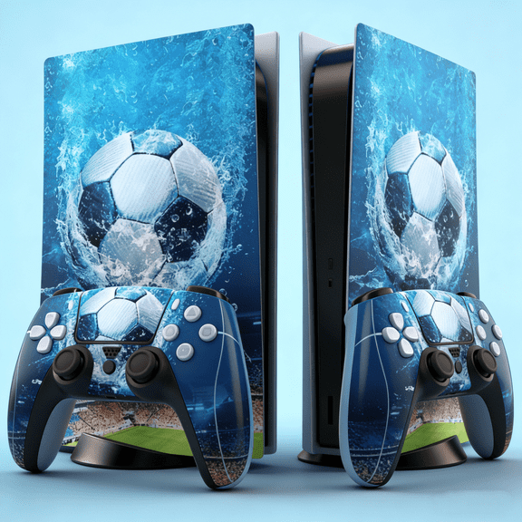 For PS5 Skin Disc Edition Anime Console and Controller Vinyl Cover Skins Wraps For PlayStation 5 Disc Version CD-ROM Version Blue And Football