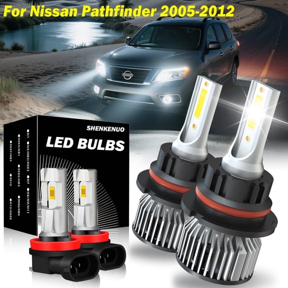 For Pathfinder 2005-2012 4x 9007+H11 LED Headlight Fog Light White Car Light Bulbs Plug&Play 6000K