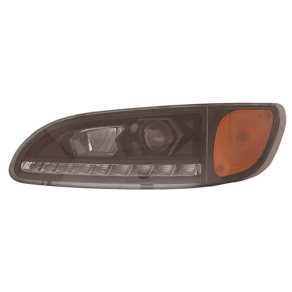 For Peterbilt 330 / 335 Headlight Assembly 2005-2014 Driver Side w/ LED Daytime Running Light Black