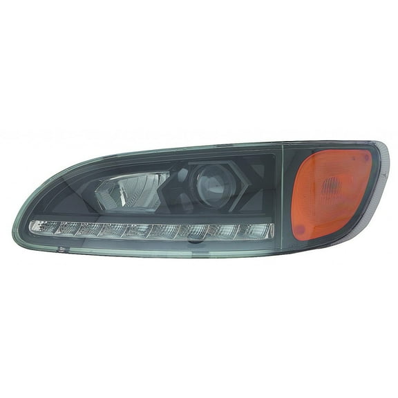 For Peterbilt 386 Headlight Assembly 2006-2014 Driver Side w/ LED Daytime Running Light Black