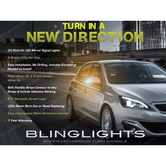 For Peugeot 308 LED Side View Mirror Turn Signal Lights Signaler Lamps Kit