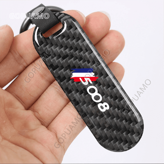 For Peugeot 5008 Carbon Fiber Car Keychain Holder Keyring High-Grade Car Key Ring With Horseshoe Buckle