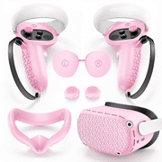 For Pink Full Silicone VR Accessory Kit Compatible with Meta Quest 2 Face Cushion Controller Grips Headset Shell Lens Cover Thumb Stick Caps