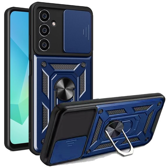 For Pinwheel Plus 5 Camera Push Kickstand Phone Case + Tempered Glass - Blue