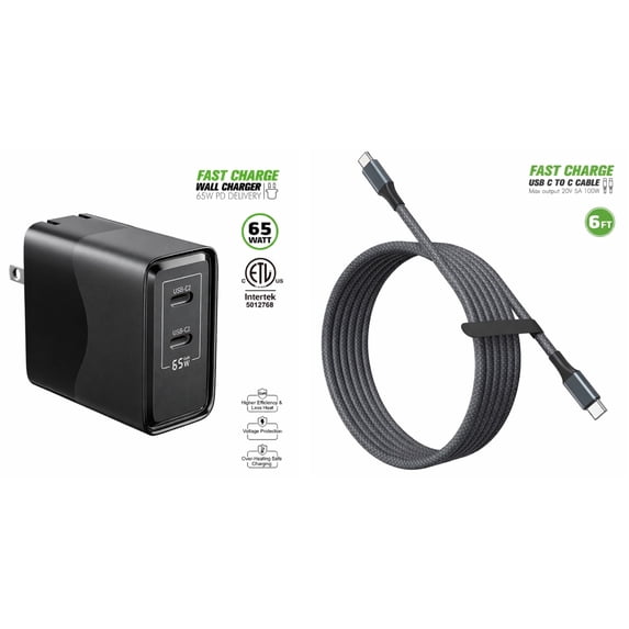 For Pinwheel Plus 6 65W Fast Home Wall Travel Charger PD USB C + 1 X ...