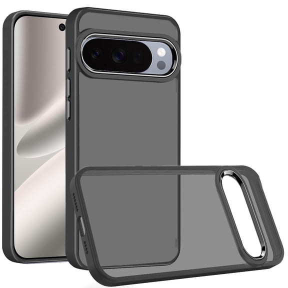 For Pixel 10 Pro XL Polished Oil Thick Acrylic Metal Button Hybrid Case Cover - Black