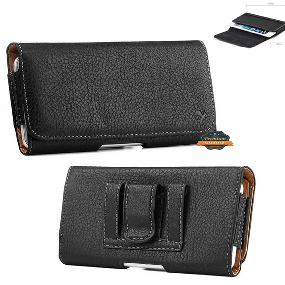 For Google Pixel 7, Google Pixel 6A Universal Leather Case Belt Clip Holster with Clip and Loops Cell Phone Magnetic Carrying Pouch Horizontal (XL) - Black