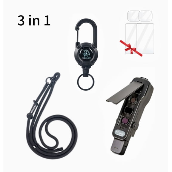 For Pocket 3 Protective Case Set, Retractable Lanyard & Tempered Glass Screen Protector, Hard Shell Quick Open/Close, Black