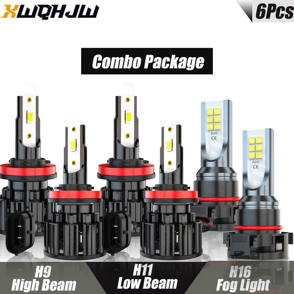 For Pontiac G8 2009 Combo 6X 6000K H11 H9 LED Headlight High&Low + H16/5202 Fog Light Bulbs