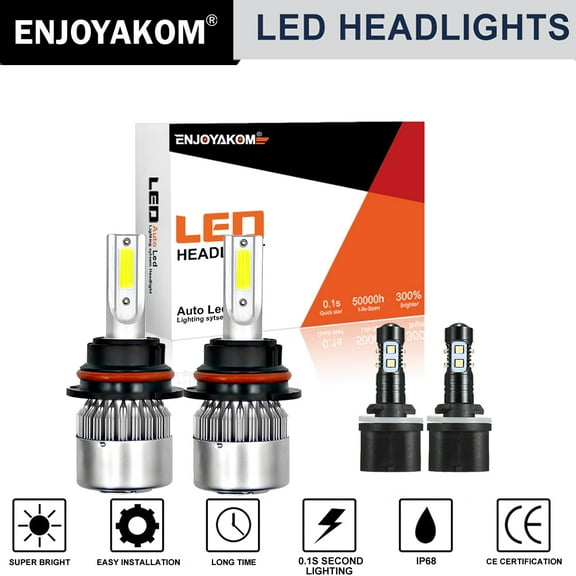 For Pontiac Sunfire 2000 2001 2002 -4x 9007 LED Headlight Bulbs HB5 High/Low Beam & 880 Fog Light 6000K