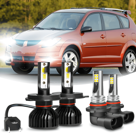For Pontiac Vibe 2003 2004 2005 2006 2007 2008 Combo LED Headlight 9003/H4 High Low Beam Fog Light Bulbs Kit 6000K White ,Easy Installation,4pcs