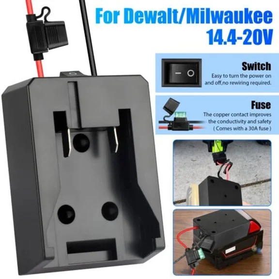 For Power Wheel Adapter Dock with Wire & Fuse for Dewalt for Milwaukee 14.4-20V