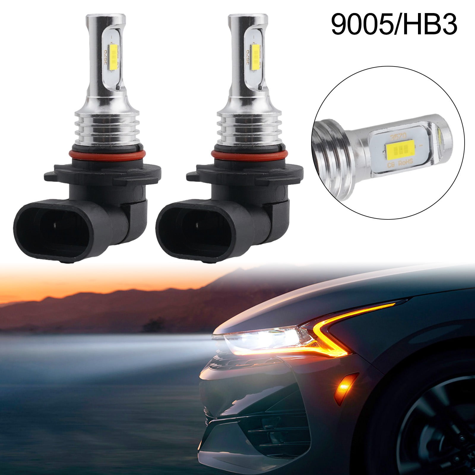 For RAV4 2016 2017 2018 - 9012 LED Headlight Bulbs 6000K White Hi-Lo Beam 12-24V 2pcs LED Fog Lamps White Lights Replacement