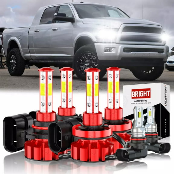 For Ram 1500 2013 2014 2015 w/Projector LED Headlight Hi-Lo Beam Fog Light Bulbs Kit 6000K White 6Pcs