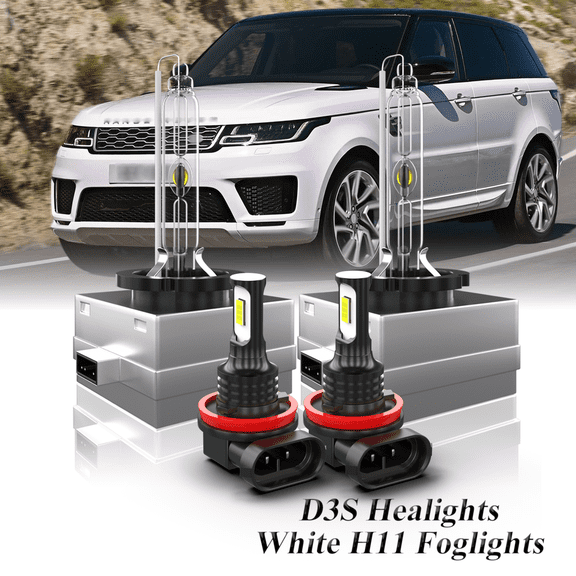 For Range Rover Sport 2010-2018 White Front HID Headlight High-Low + LED Fog Light Bulbs