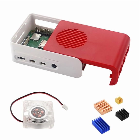 For RaspberryPi4 ABS Case RedandWhite Plastic Shell Support 40x40 Cooling Fan
