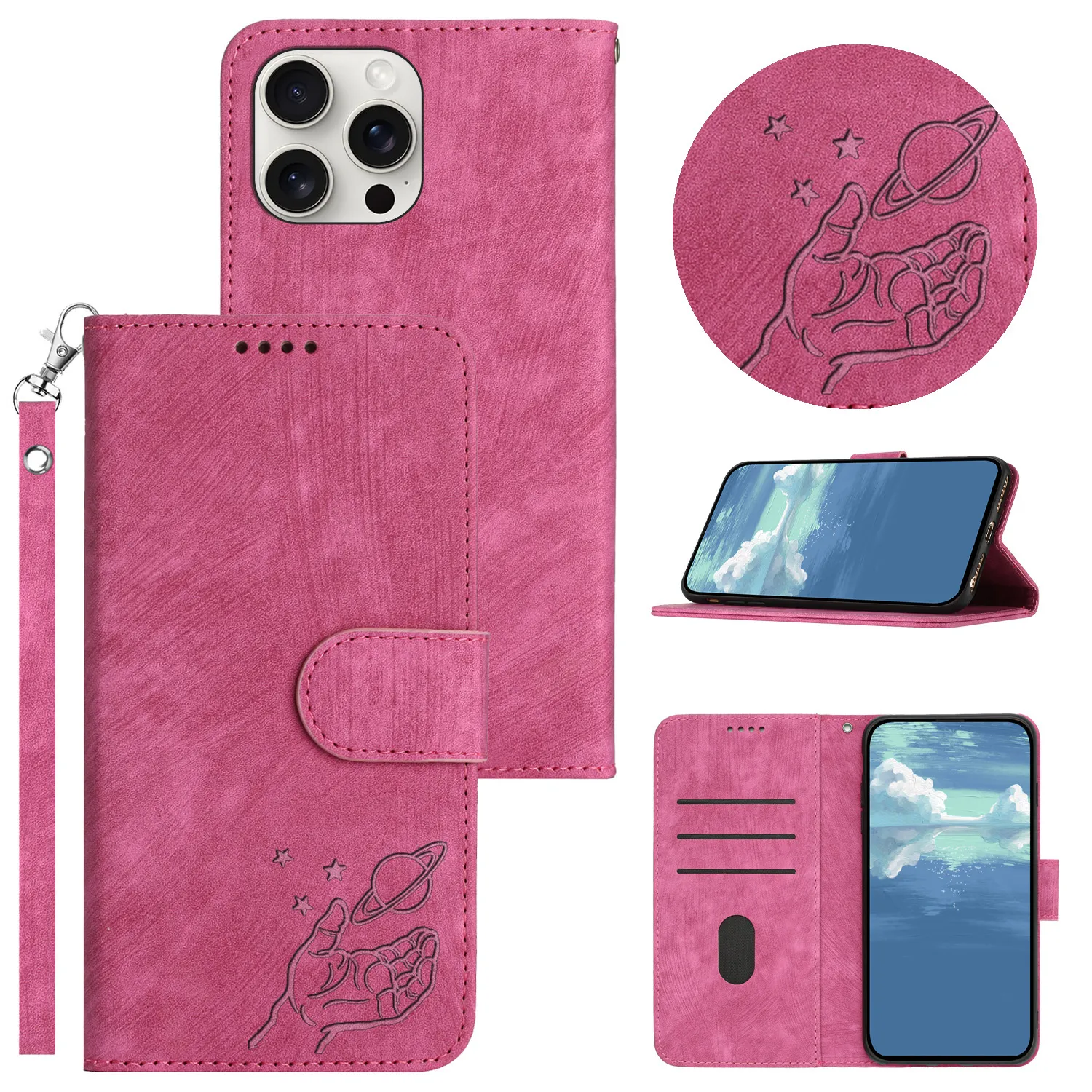 For Redmi 12 4G wallet phone case, starry embossed screen protector flip credit card holder phone case
