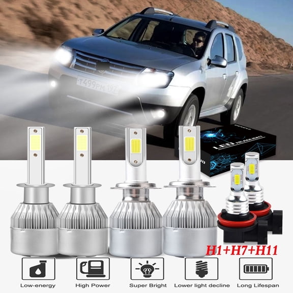 For Renault Duster 2013-2016 Headlights,H1 H7 LED High/Low Beam and H11 Fog light Bulbs,6pcs