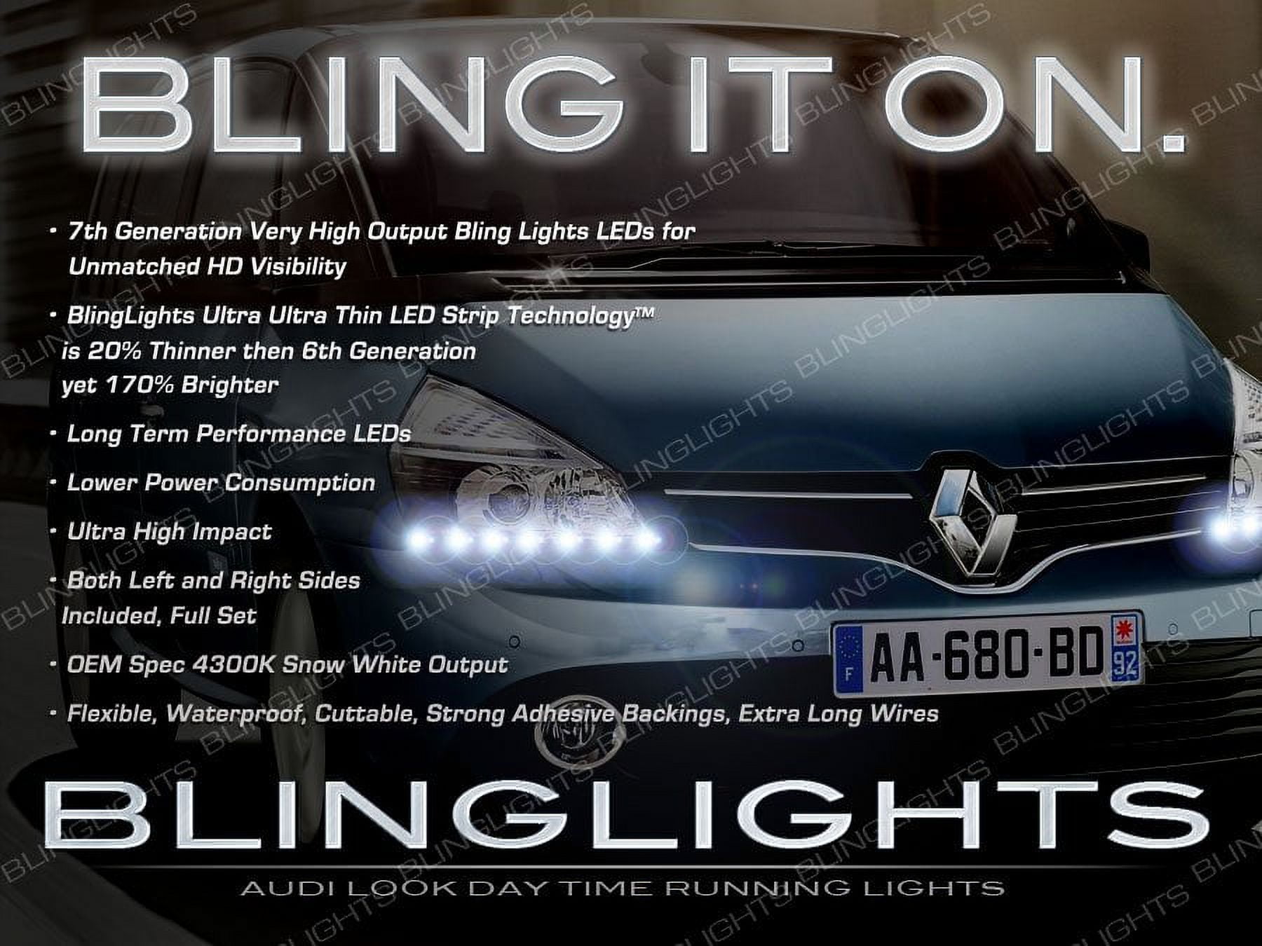 For Renault Espace LED DRL Head Light Strips Day Time Running Lamp Kit ...