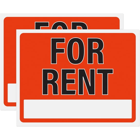 For Rent Sign 14x11, Plastic Sign for Home, Office, Rental, Commercial Propety, Waterproof Plastic (Pack of 2)