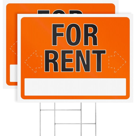 2pk For Rent Signs with Stakes | 17" x 13" Large Corrugated Plastic House For Rent Yard Signs with H-Frame Stakes for Real Estate