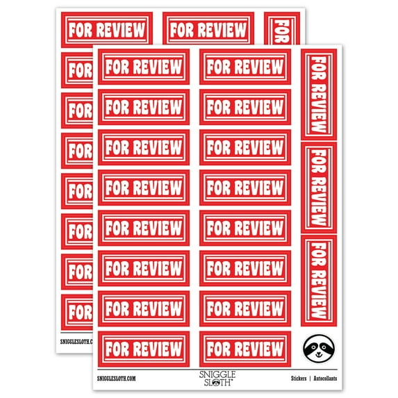 For Review with Border Document Sticker Set - Red - Matte Finish - 2.00" Large