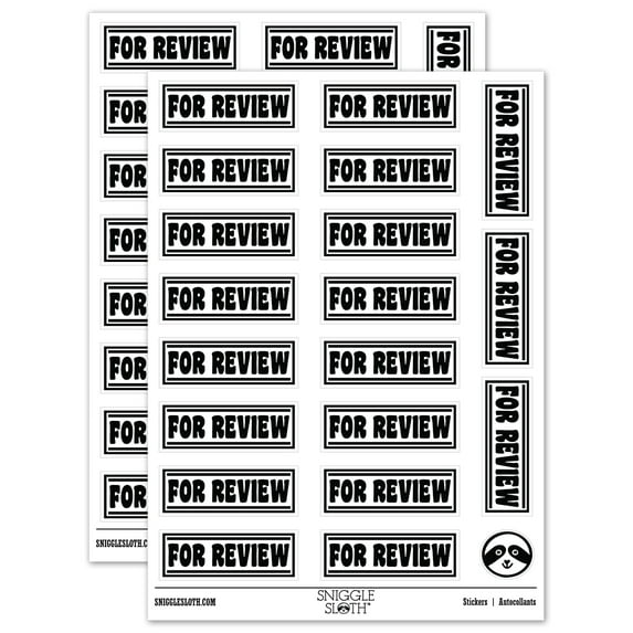 For Review with Border Document Sticker Set - White - Matte Finish - 2.00" Large