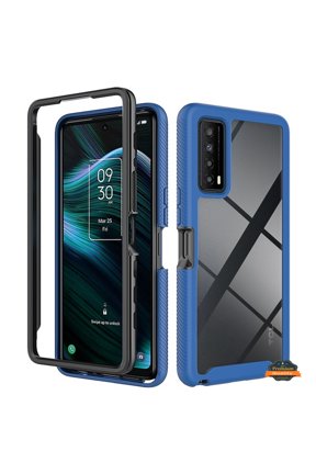 For Revvl 6X 5G (T-Mobile) Full Body Armor Slim Hybrid Double Layer Hard PC + TPU Transparent Rugged Shockproof Phone Case Cover by Xpression - Clear / Blue
