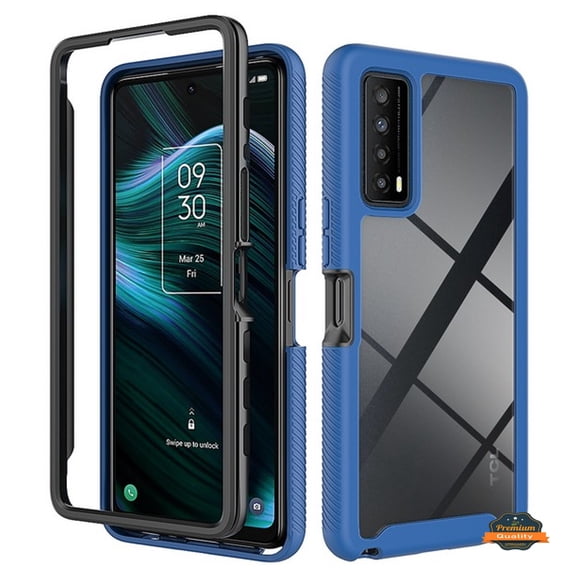 For Revvl 6X 5G (T-Mobile) Full Body Armor Slim Hybrid Double Layer Hard PC + TPU Transparent Rugged Shockproof Phone Case Cover by Xpression - Clear / Blue