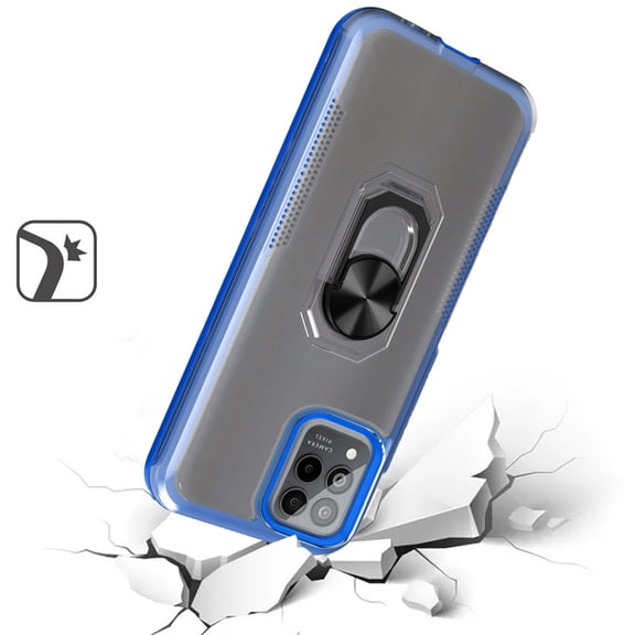 For Revvl 6X Pro 5G (T-Mobile) Clear Transparent Armor Rugged Defender Shockproof Hybrid with Ring Holder Stand Cover ,Xpm Phone Case [ Blue ]