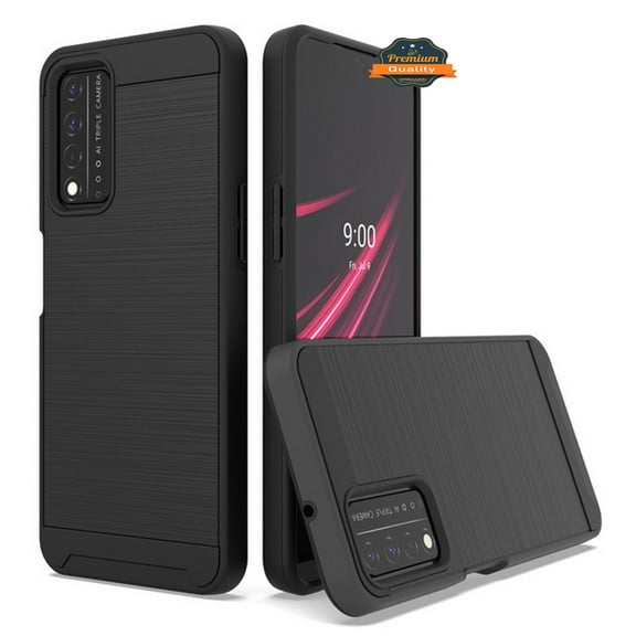 For Revvl 6X Pro 5G (T-Mobile) Slim Rugged TPU + Hard PC Brushed Metal Texture Hybrid Dual Layer Armor Shockproof Phone Case Cover by Xpression - Black