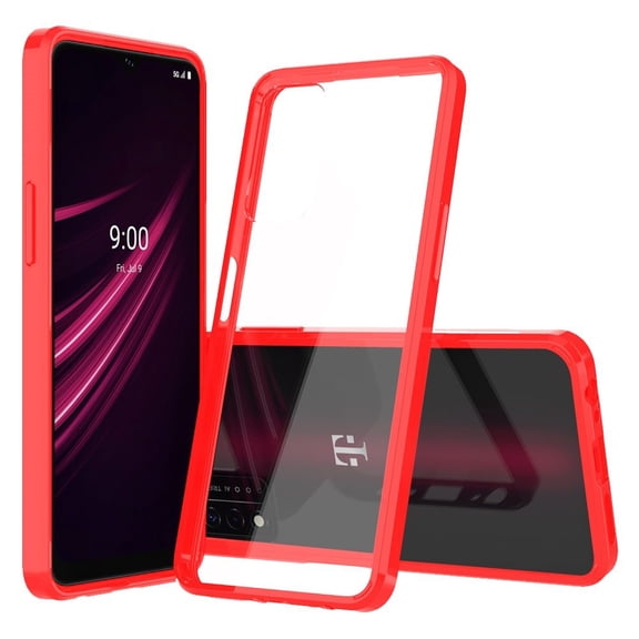 For Revvl V Plus 5g Clear Transparent Hybrid Case Cover - Clear Pc Red Tpu