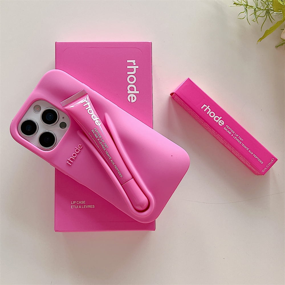 For Rhod E Lipstick Holder Ribbon Espresso Toast Silicone Phone Case for IPhone 11 12 13 14 15 16 Pro Max Plus 16E Protective Cover