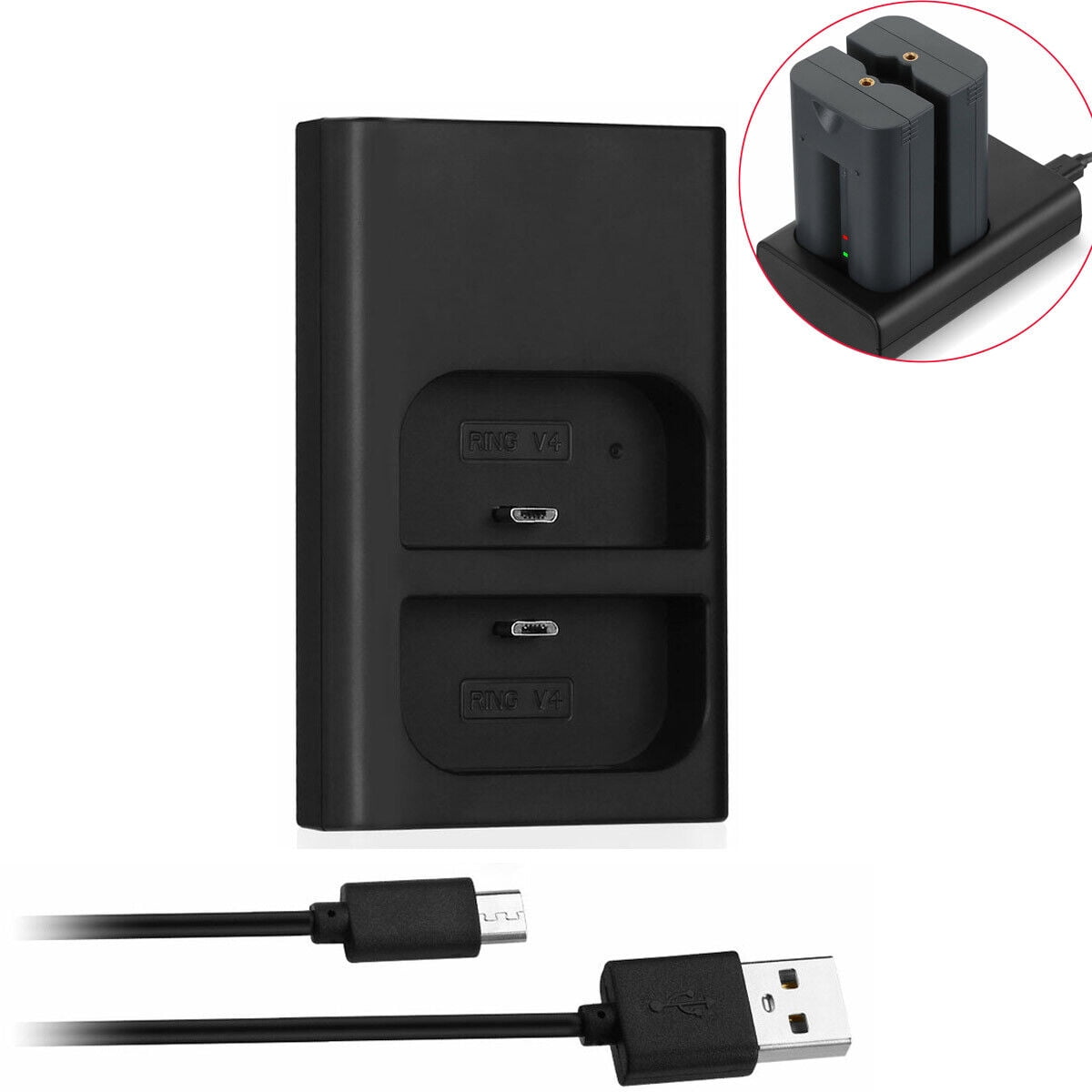 For Ring Battery Charger, Dual Rechargeable Batteries Charging Station