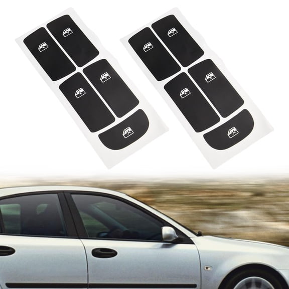 For SAAB Interior Button Repair Decal Sticker Set for 9-3 2003-2012 Control Push Button Overlay Black with White Lettering