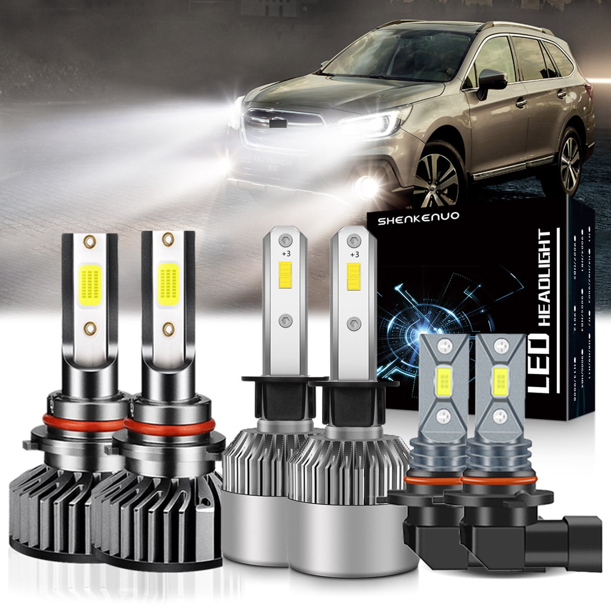 For SUBARU OUTBACK 2000 2004 LED Headlight Bulbs 9005 High Beam H1 Low Beam 9006 LED Fog light Bulbs 6pcs