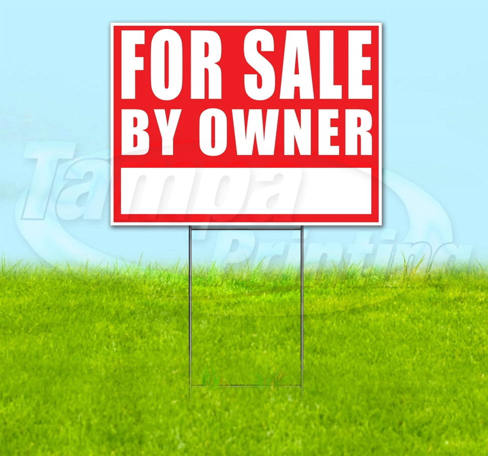 For Sale By Owner  (18"" X 24"") Corrugated Plastic Yard Sign, Includes Metal Step Stake, Bandit, New, Advertising, Usa