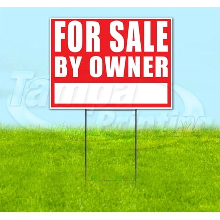 For Sale By Owner (18"" X 24"") Corrugated Plastic Yard Sign, Includes Metal Step Stake, Bandit, New, Advertising, Usa
