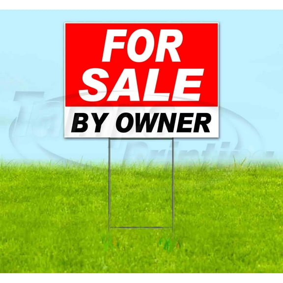 For Sale By Owner (18" x 24") Yard Sign, Includes Metal Step Stake