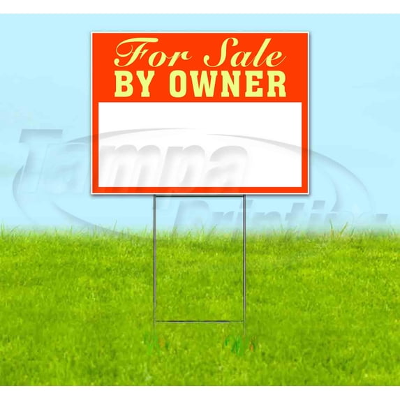 For Sale By Owner (18" x 24") Yard Sign, Includes Metal Step Stake