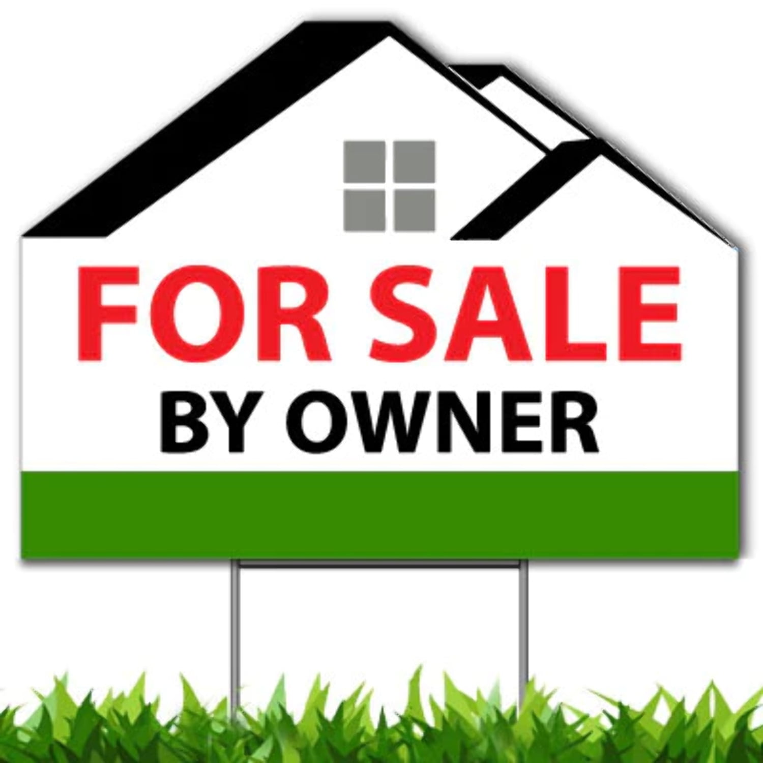 For Sale By Owner Custom Yard Sign, Die Cut to House Shape, 18x24 Inch