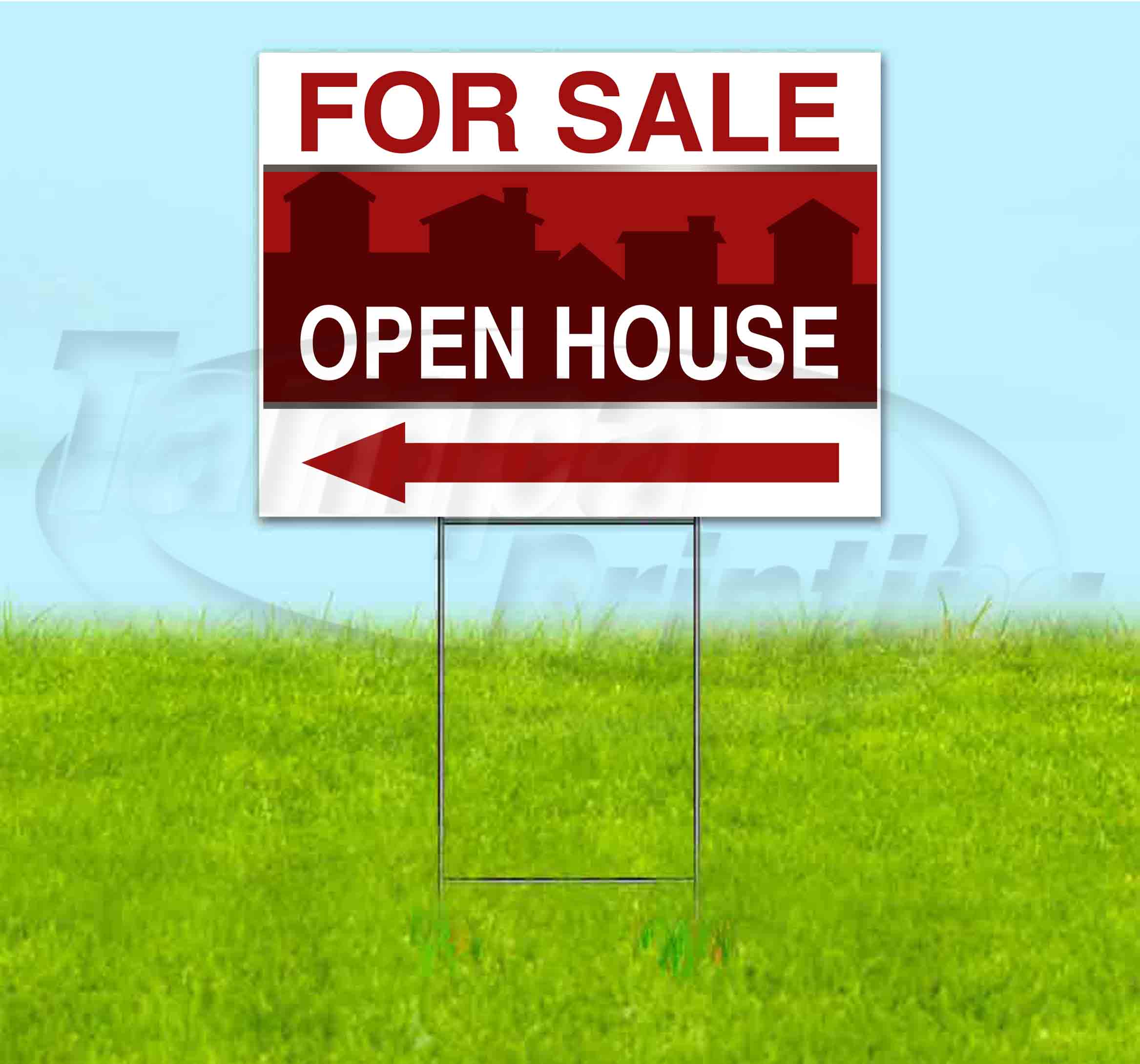 For Sale Open House Left (18"" X 24"") Yard Sign, Includes Metal Step Stake