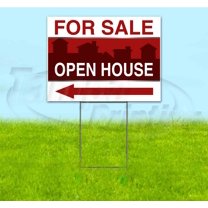 For Sale Open House Left (18" x 24") Yard Sign, Includes Metal Step Stake