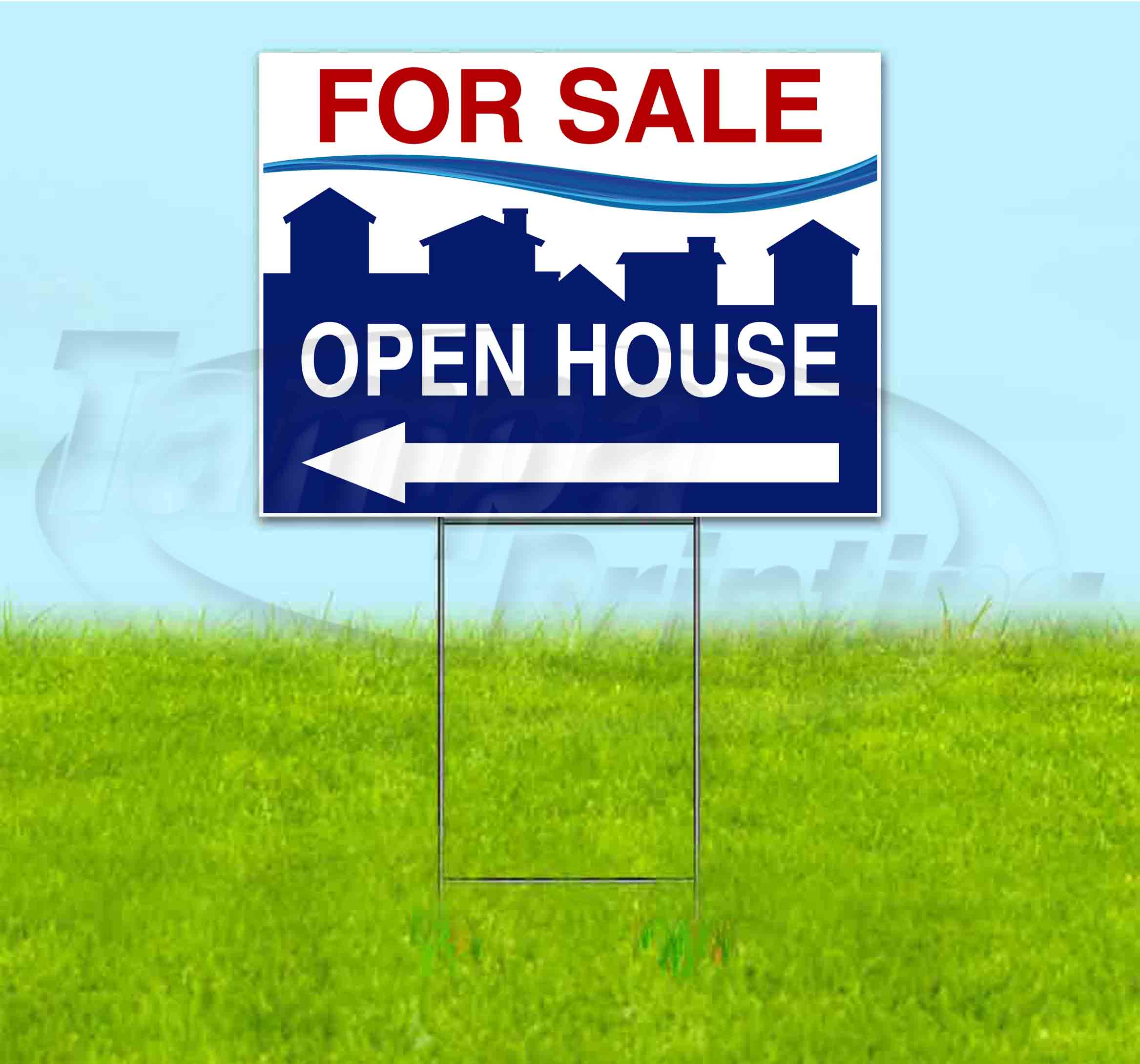 For Sale Open House Left (18" x 24") Yard Sign, Includes Metal Step Stake