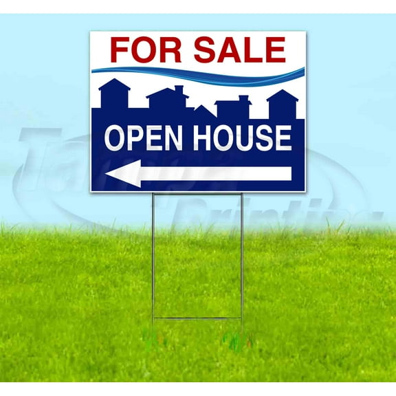 For Sale Open House Left (18" x 24") Yard Sign, Includes Metal Step Stake